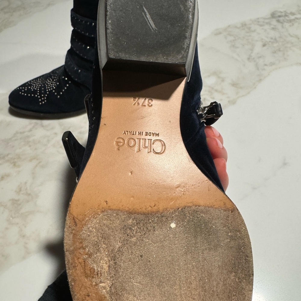 Chloe Midnight Blue velvet Studded Ankle Boots - Picture 3 of 5